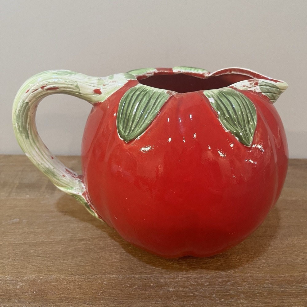 VTG Ceramic Tomato Pitcher Monte Verde Mann 1982 Handpainted Red Kitchen Decor - Picture 2 of 9